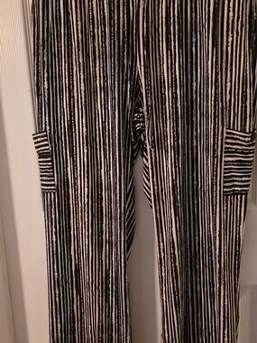 Robert Louis Black White and Beige Striped Wide-Leg Pants